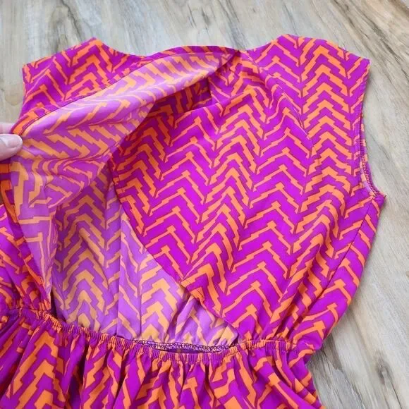 🔺️Paper Crane Orange & Fuchsia Chevron Sleeveless Top Small - Picture 7 of 12